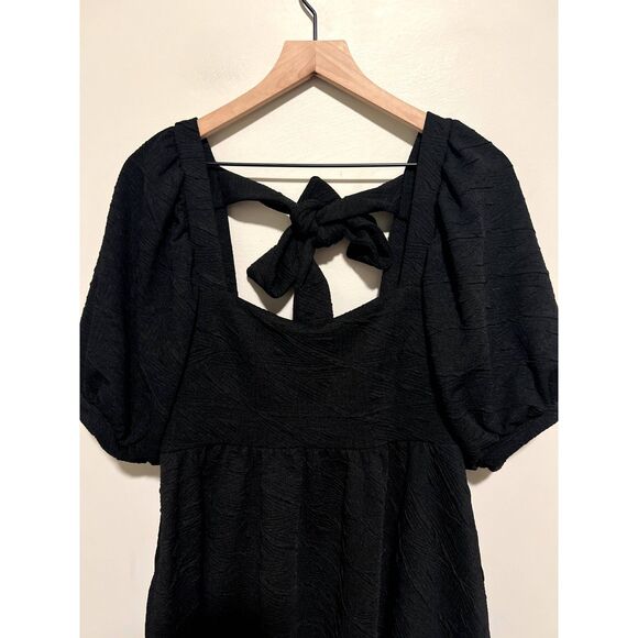 NWT Free People Violet Mini Dress Textured Puff Sleeve Black OB1140618 Medium - Picture 13 of 14